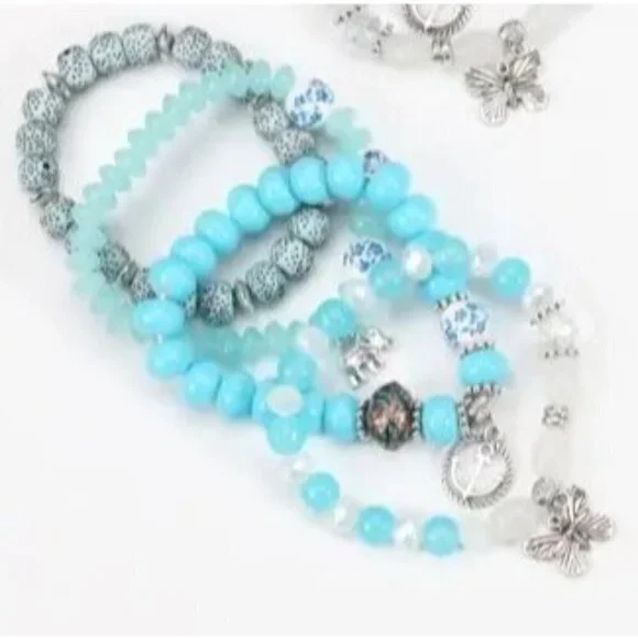 Bohemian Layered Glass Beaded Charm Bracelet (Lake Blue) - Picture 2 of 3